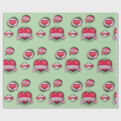 Aangepaste stripstijl groene & rode hart geschenke cadeaupapier (Vlak)