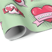 Aangepaste stripstijl groene & rode hart geschenke cadeaupapier (Rol Hoek)