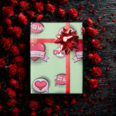 Aangepaste stripstijl groene & rode hart geschenke cadeaupapier