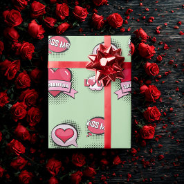 Aangepaste stripstijl groene & rode hart geschenke cadeaupapier