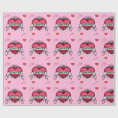 Aangepaste stripstijl roze hart geschenken cadeaupapier (Vlak)