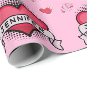 Aangepaste stripstijl roze hart geschenken cadeaupapier (Rol Hoek)