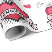 Aangepaste stripstijl witte hart geschenken cadeaupapier (Rol Hoek)