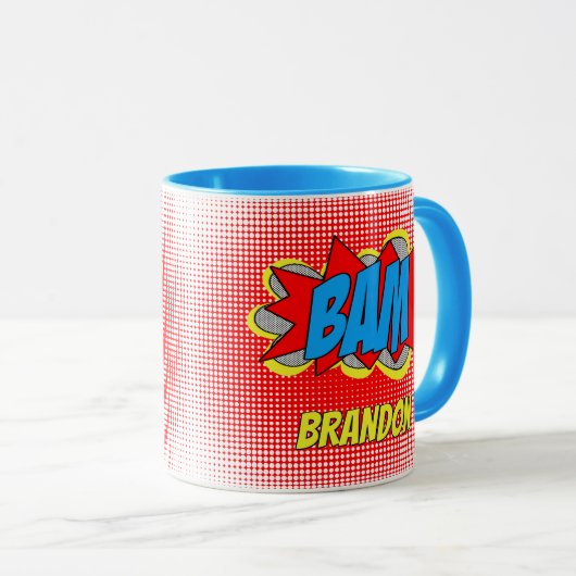 Aangepaste,  striptekenstijl Pop met kunststijl BA Mok (Voorkant rechts)