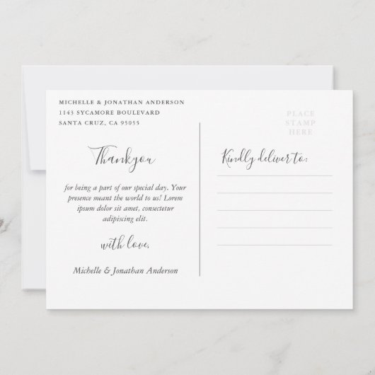 Aangepaste Stylsih Script Weduwfoto Hartelijk dank Kaart (Achterkant)