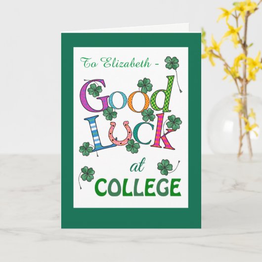 Aangepaste Succes bij College Four-leaf Clover Kaart (Gele Bloem)