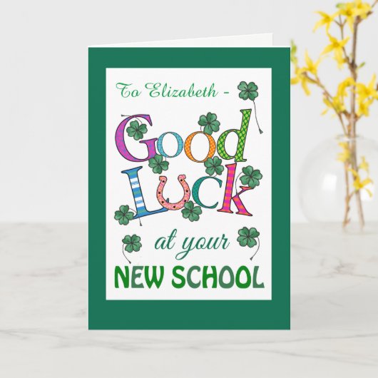 Aangepaste Succes bij New School Four-leaf Clover Kaart (Gele Bloem)