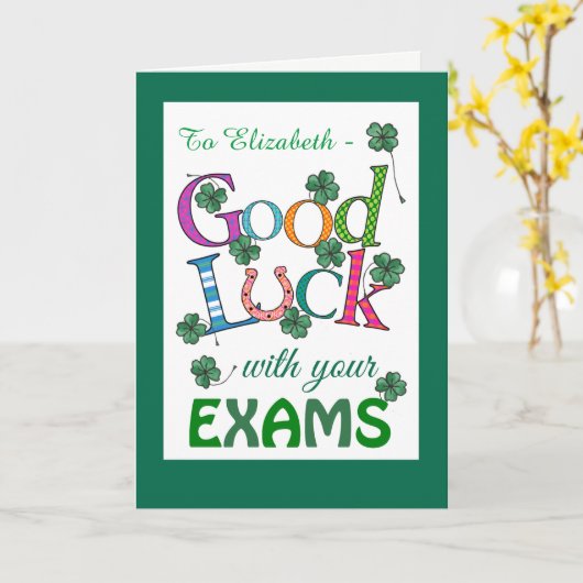 Aangepaste Succes met Examens Vierbladige Klaver Kaart (Gele Bloem)