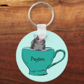 Aangepaste suikerglider in een groene Teacup Sleutelhanger (Voorkant)