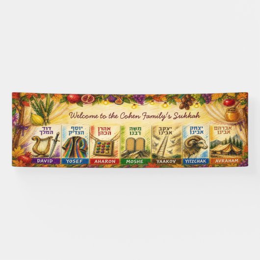 Aangepaste Sukkah-banner, Sukkot Ushpizin Spandoek (Horizontaal)