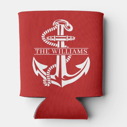 Aangepaste summiere witte anchor op donkerrood blikjeskoeler (Achterkant)