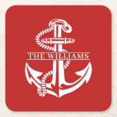 Aangepaste summiere witte anchor op donkerrood kartonnen onderzetters (Voorkant)