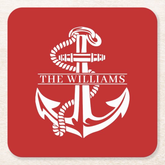 Aangepaste summiere witte anchor op donkerrood kartonnen onderzetters (Voorkant)