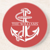 Aangepaste summiere witte anchor op donkerrood zandsteen onderzetter (Voorkant)