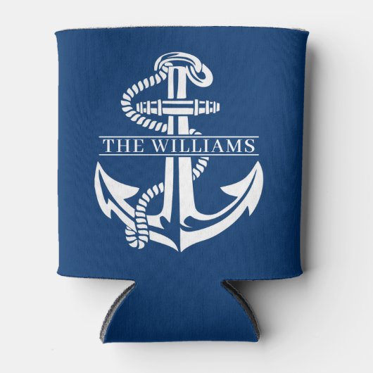 Aangepaste summiere witte anchor op marineblauw blikjeskoeler (Voorkant)