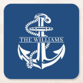 Aangepaste summiere witte anchor op marineblauw kartonnen onderzetters (Voorkant)