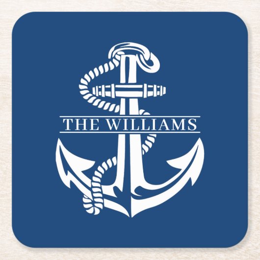 Aangepaste summiere witte anchor op marineblauw kartonnen onderzetters (Voorkant)