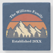 Aangepaste Sunset Family Home Blue Log Cabin Stenen Onderzetter (Voorkant)