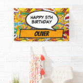 Aangepaste superheld verjaardagsfeestje stripboek  spandoek (Insitu)