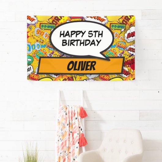 Aangepaste superheld verjaardagsfeestje stripboek  spandoek (Insitu)