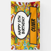 Aangepaste superheld verjaardagsfeestje stripboek  spandoek (Verticaal)