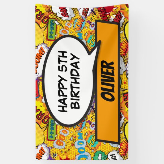 Aangepaste superheld verjaardagsfeestje stripboek  spandoek (Verticaal)