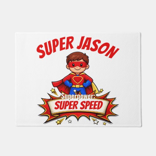 Aangepaste superheldennaam en superkracht voor kin deurmat (Voorkant)