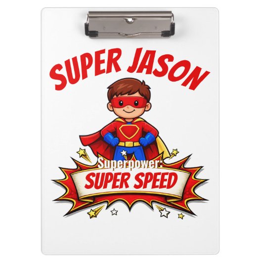 Aangepaste superheldennaam en superkracht voor kin klembord (Voorkant)