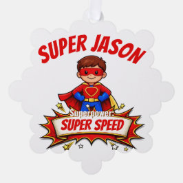 Aangepaste superheldennaam en superkracht voor kin ornament kaart