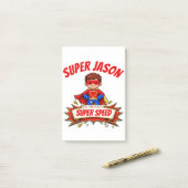 Aangepaste superheldennaam en superkracht voor kin post-it® notes (Op bureau)