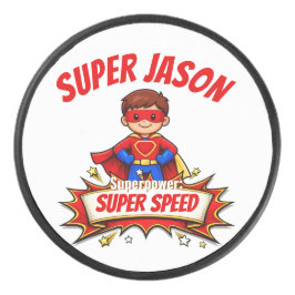 Aangepaste Superheldennaam voor Kinderen Hockey Puck