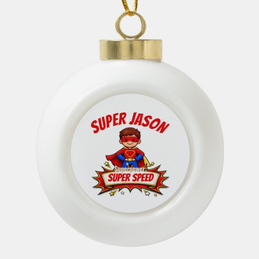 Aangepaste Superheldennaam voor Kinderen Keramische Bal Ornament (Voorkant)
