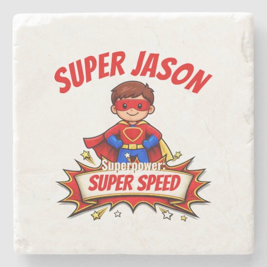 Aangepaste superheldennaam voor kinderen op vinyl stenen onderzetter (Voorkant)