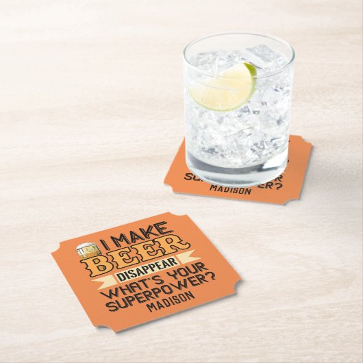 Aangepaste Superpower-naam en -kleur bieren Kartonnen Onderzetters (Insitu)