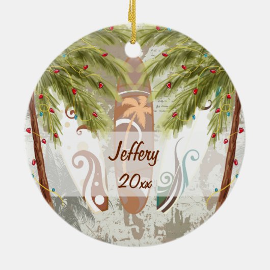 Aangepaste surfplanken en palmbomen keramisch ornament (Achterkant)