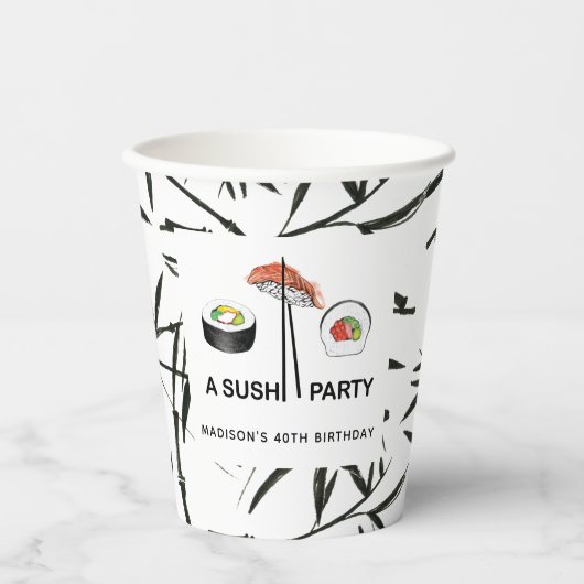 Aangepaste Sushi Birthday Party Modern Papieren Bekers (Voorkant)