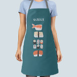 Aangepaste Sushi-naam Schort<br><div class="desc">Japanse sushi-voedingskunst op een diepe groene achtergrond. Verander of verwijder de naam om te personaliseren.</div>
