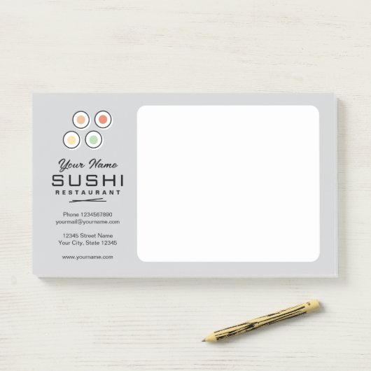 Aangepaste sushi restaurant logo bestelinname post-it® notes (Op bureau)
