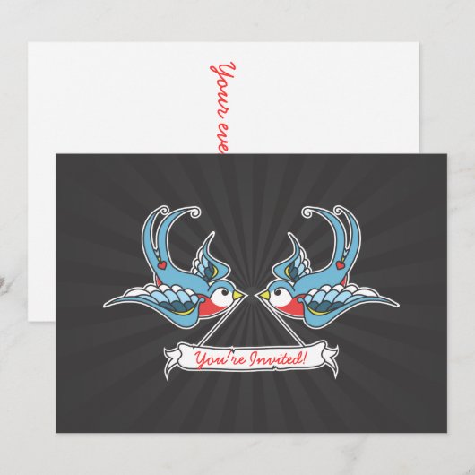 Aangepaste swallows "Je bent uitgenodigd!" Kaart (Voorkant / Achterkant)