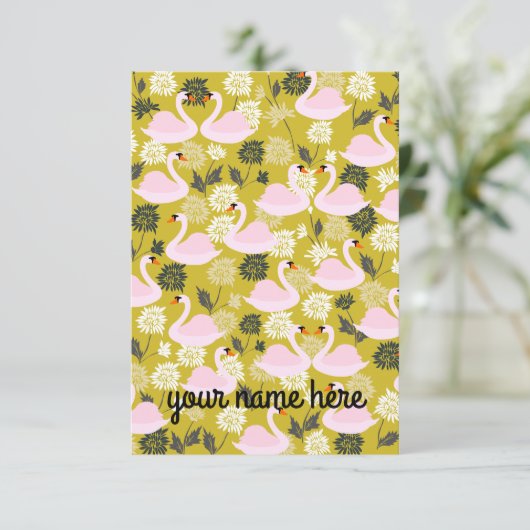 Aangepaste Swan Notecards RSVP Kaartje (Staand voorkant)