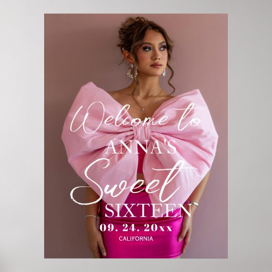 Aangepaste Sweet 16 Moderne Foto Welkom Bord Poster (Voorkant)