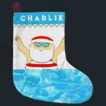Aangepaste swimmer Grote kerstinslag Kerstsok<br><div class="desc">Zwemmen thema vakantie cadeau of kerst decor voor uw favoriete zwemmer met grappige Sinterklaas. Om te personaliseren bewerk tekst om naam toe te voegen.</div>