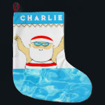 Aangepaste swimmer Grote kerstinslag Kerstsok<br><div class="desc">Zwemmen thema vakantie cadeau of kerst decor voor uw favoriete zwemmer met grappige Sinterklaas. Om te personaliseren bewerk tekst om naam toe te voegen.</div>