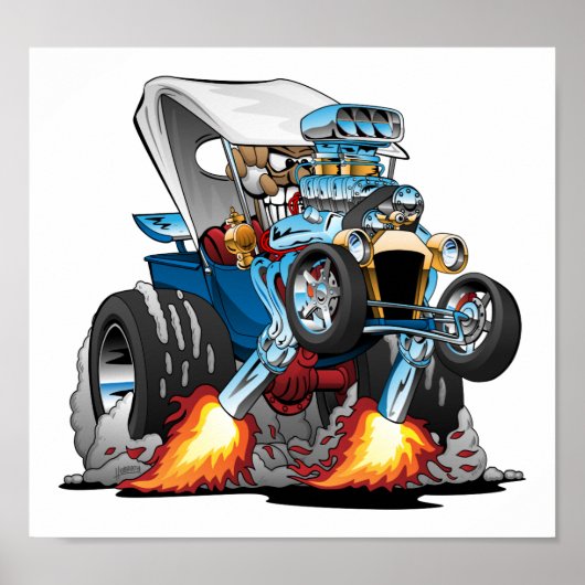 Aangepaste T-bucket Roadster Hotrod Cartoon Poster (Voorkant)