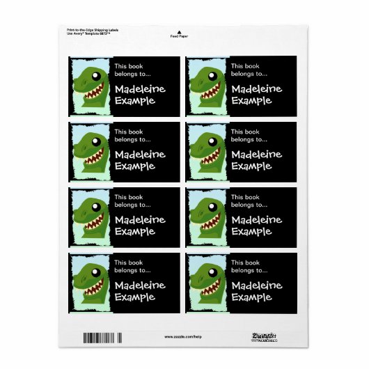 Aangepaste T-Rex Booktag Etiket (Full Sheet)