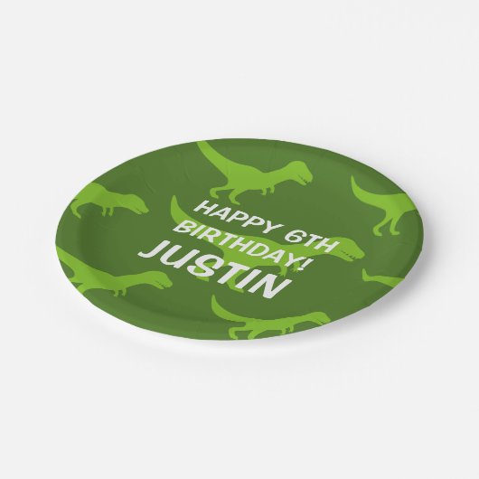 Aangepaste T-rex dinosauruskinderen Birthday party Papieren Bordje (Gekanteld)