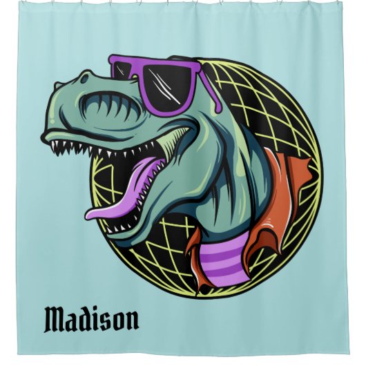 Aangepaste T-Rex-naam hipster en kleurdouchegordij Douchegordijn (Voorkant)