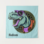 Aangepaste T-Rex-naam hipster & kleurentapisserieë Wandkleed (Voorkant (horizontaal))