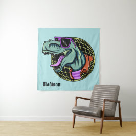 Aangepaste T-Rex-naam hipster & kleurentapisserieë Wandkleed