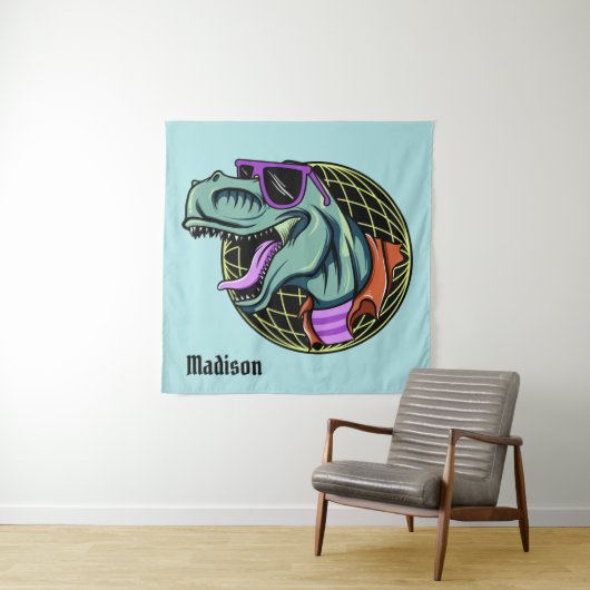 Aangepaste T-Rex-naam hipster & kleurentapisserieë Wandkleed (In Situ (horizontaal))